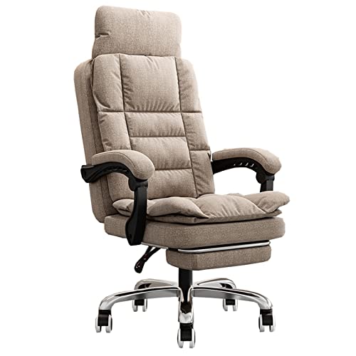 AVLLSO Office Executive Swivel Chair Reclining Computer Desk Chair with Footrest, Headrest, Linen Fabric Swivel Task Chair, 155° Reclining Backrest(Khaki)