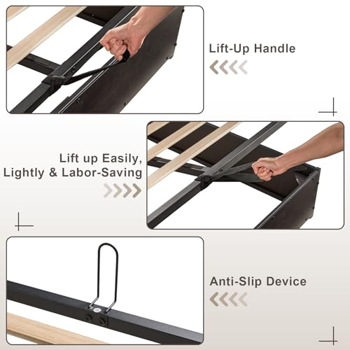 Image of AMERLIFE King Size Lift Up Storage Bed Frame, Wooden Platform Bed Frame with Lifting Storage & Charging Station, No Spring Box Needed /Noise Free, Black