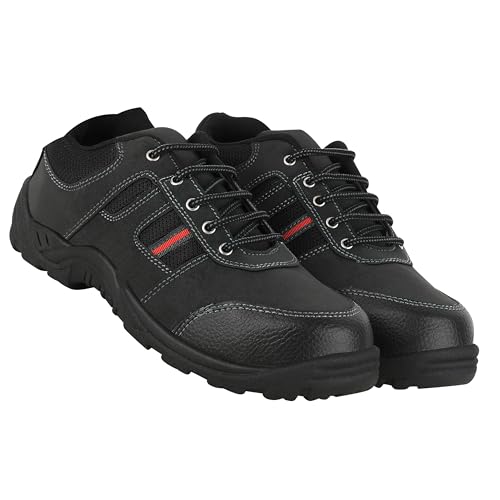 Image of ELECANT Lace-up Steel Toe, PVC Sole and Rexine Upper Black Safety Shoes for Construction, Factory and Industrial Work||Safety Shoes for Men