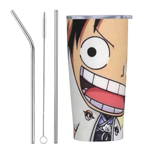 ワンピース アニメ ストロー&ストローブラシ付き マグカップ コーヒーカップ 600ml コンビニカップ タンブラー ステンレス製 保冷 保温 車用 蓋付き 持ち運び 水筒 大容量 直飲み キャラクター 人気 プレゼント