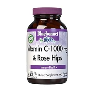 Bluebonnet Nutrition Vitamin C-1000 mg Plus Rose Hips Vegetable Capules, for Immune Health, for Antioxidant Protection, Soy Free, Gluten Free, Non-GMO, Kosher, Dairy Free, Vegan, 90 Count
