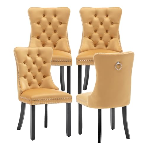 Image of Velvet Dining Chairs, Tufted Kitchen & Dining Room Chairs, Gold, Set of 4