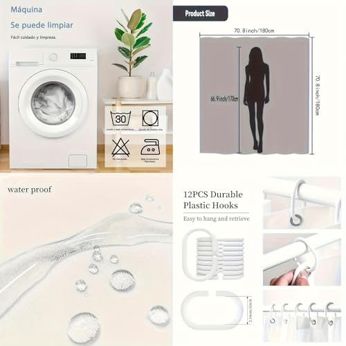 Ensemble de rideaux de bain bleu marine géométriques imperméables 80x180cm pour douche - 6
