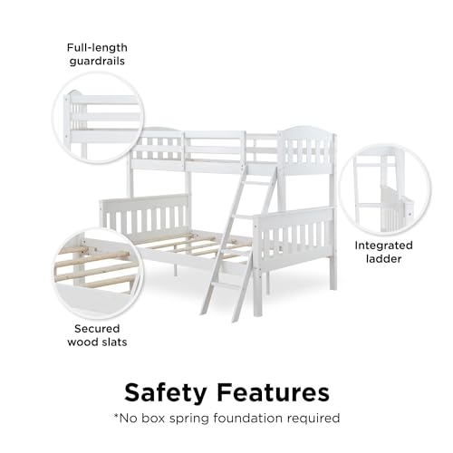 DHP Airlie Twin over Full Bunk Bed, White, Wood Construction, Converts to Twin/Full, 4-Step Ladder, Guard Rails