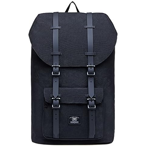 Laptop Backpack, Outdoor Travel Rucksack Win•DF Vintage Casual Daypack Lightweight School Bag Hiking &Camping Laptop Large Portable Rucksack for Men and Women(Linen Oxford Cloth Black) Cover
