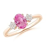 Handgefertigt in den USA. Angara.com - Gold 14 Karat (585) 14 Karat Rotgold Ovalschliff Rundschliff  Leicht getöntes Weiß/Top Crystal (I) Diamant Pinkfarbener Saphir 