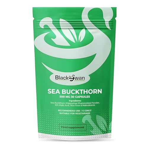 Black Swan Sea Buckthorn Capsules - 500mg Rich in Omega Fatty Acids Antioxidant Formula Immune System Skin Health Support Natural Supplement - 30 Capsules 1 Month Supply
