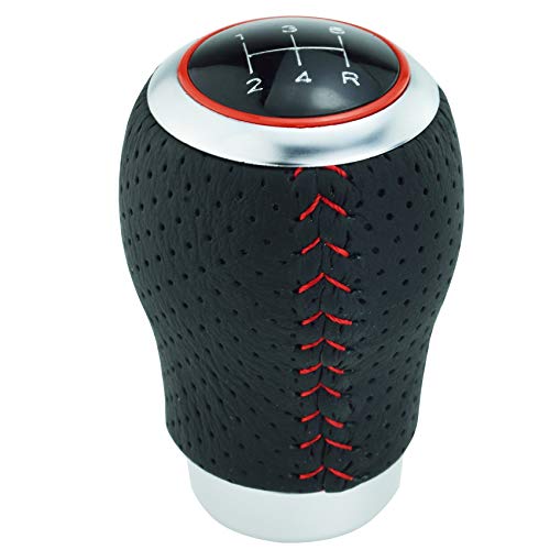 Abfer Gear Shift Knob 5 Speed Car Leather Shifter Lever Stick Knob With Adapters For Most Manual Truck Vehicle, Red #TOP4