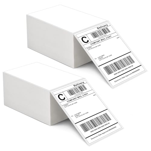 L LIKED 1000 Pack 4x6 Inch (101x152mm) Fanfold Direct Thermal Labels - 2 Stacks of 500, Permanent Adhesive, Shipping Labels - Compatible with Rollo, Zebra & Most Thermal Printers