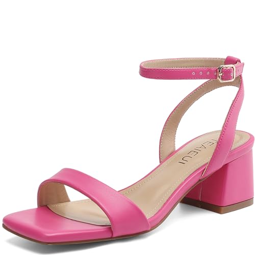 Image of TEAIEUI Block Heels for Women, Square Open Toe Heeled Sandals, Chunky Ankle Strap Shoes for Dress, Party, Prom, Low Heel 2 inch
