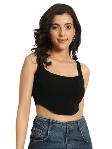Image of Trend Arrest.ed Women's Stretchable Corset Style Crop Top | Square Neck Sleeveless Zipper Back Body-Hugging Fit | Casual