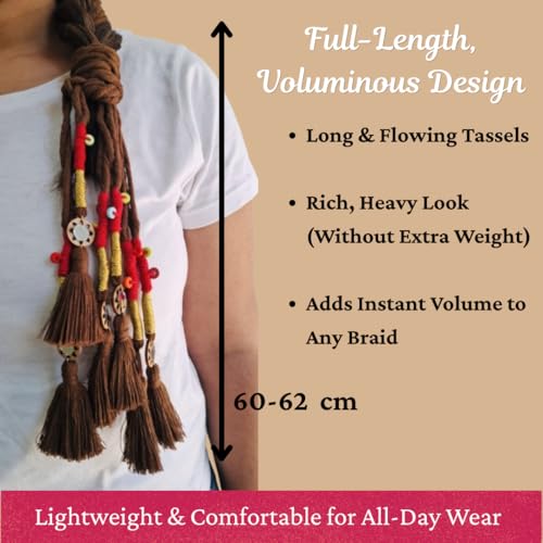 Image of Zippy Flora Handmade Boho Parandi / Paranda Traditional Hair Accessory for Women & Girls | Ethnic Braided Hair Tassels, Choti Hair Extension, Decorative Braid Jewelry for Festive & Wedding Hairstyles (Neelima Chocolate Brown)