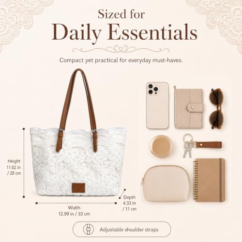 White Lace Purse for Women, Boho Shoulder Handbag with Ribbon Detail and PU Leather Strap, Beige Summer Small Tote Bag for Beach Vacation, Travel, Shopping and Daily Use - image 8
