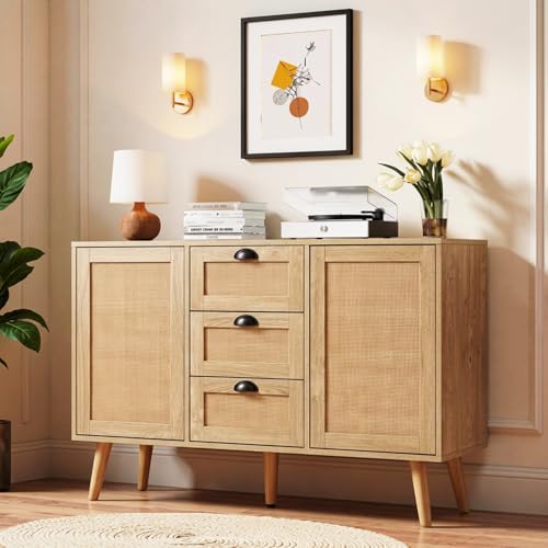 Green Party Boho Rattan Sideboard with Drawers