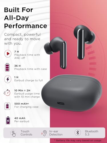 Image of Lenovo TWS Earbuds - True Wireless Earbuds with Active Noise Cancellation, Dolby Atmos Sound, 3 Mic ENC, IP55, Thunder Grey