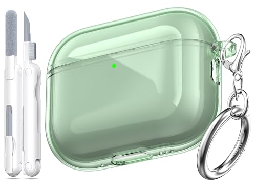 Image of for AirPods Pro 3 Clear Case 2025, Military-Grade Shockproof, Soft TPU Highly Transparent Anti-Yellowing for AirPods Pro 3 Case with Cleaning Kit & Cute Round Buckle, Clear Green
