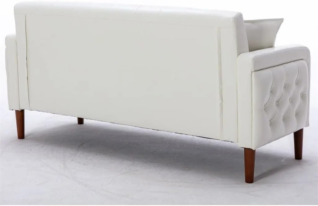 PU Leather Sofa Bed Loveseat 3P Seat and 2 Throw Pillows Tufted Button Living Room Sofa