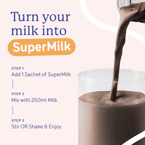 Image of Gritzo SuperMilk Growth+ (7-12y Boys), 10g Protein Powder per Sachet, Double Chocolate, 5 Sachets (33.3g each) | Travel Pack | Zero Refined Sugar