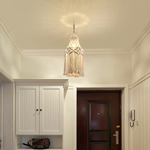 Boho Plug In Pendant Light Macrame Lamp Shade With Light Bulb Hanging Lamp With Plug In Cord,On/Off Switch,Bohemian Hanging Light Fixtures That Plug Into Wall Outlet For Bedroom Decor Living Room #TOP1