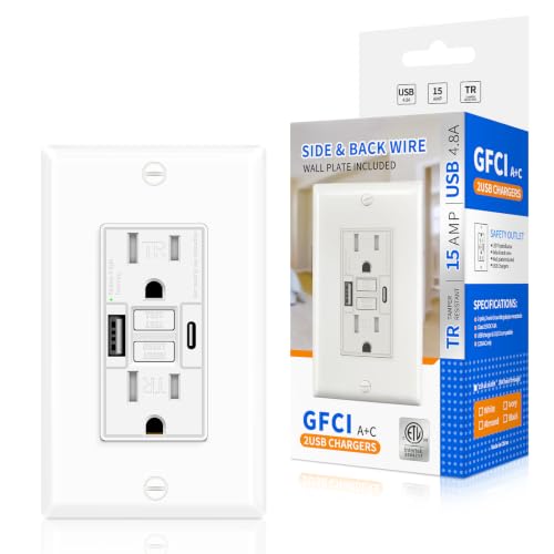 KRYNTO 15A GFCI Outlet with USB C&A Self-Test TR ETL Listed 1 Pack White