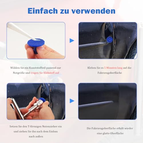 Dellen Reparaturset Auto Beulenzieher Ausbeulwerkzeug Dellenzieher Beulen Reparaturset Auto Dellen Rausziehen T Bar Puller Mit 18 Stück Saugnapf Auto Reparaturwerkzeug für DIY und Werkstatt