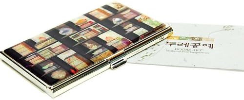 Mother of Pearl Business Credit Card Case Holder Metal Stainless Steel Engraved Slim Money Wallet with Folk Painting Design