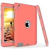 iPad 4 Case,iPad 3 Case,iPad 2 Case, DUEDUE Shockproof Heavy Duty Rugged Hybrid Hard PC Soft Silicone Defender Full Body Protective Cases Cover for iPad 2nd/ 3rd/ 4th Generation, Coral Pink