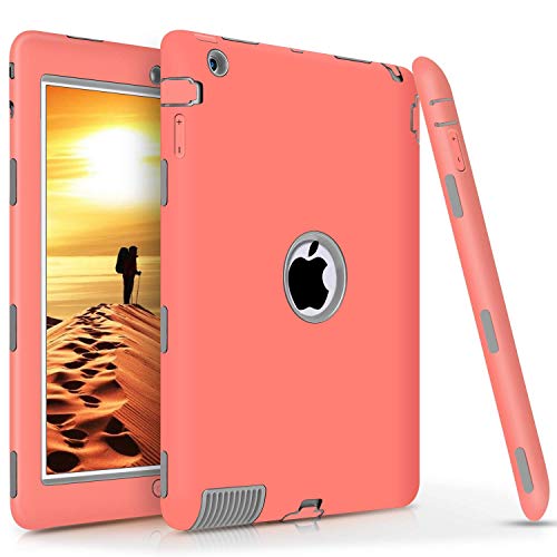 iPad 4 Case,iPad 3 Case,iPad 2 Case, DUEDUE Shockproof Heavy Duty Rugged Hybrid Hard PC Soft Silicone Defender Full Body Protective Cases Cover for iPad 2nd/ 3rd/ 4th Generation, Coral Pink