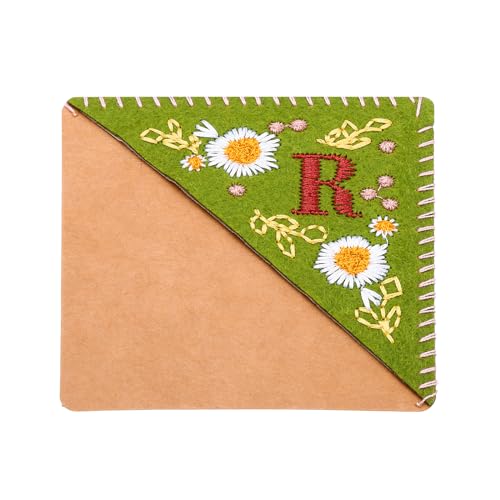 PATIKIL Personalizado Bordado Esquina Marcador, Lindos floreses Fieltro Cosido Triángulo Libro Marca Página Marcador para Mujeres Hombres Libro Amantes Maestra, Verde, Letra R