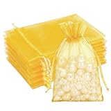 G2PLUS Organza Bags 4×6 Inches, 100PCS Gold Organza Gift Bags with Drawstring, Sheer Mesh Jewelry Pouches, Sheer Candy Bag for Christmas, Wedding Party Favors