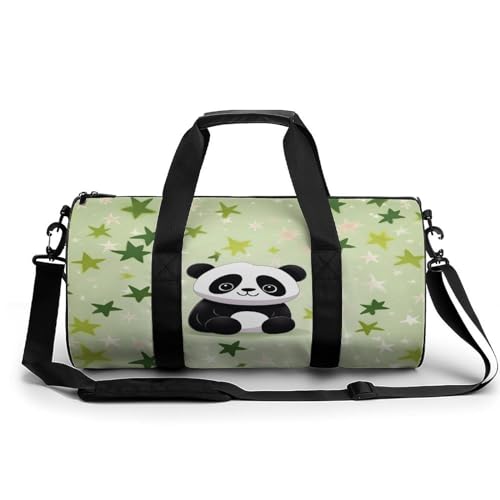 Cylindrical Gym Bag,Cute Panda Bamboo Star Sports Gym Bag,Workout Bags,travel Weekender Bag,Duffle Travel Bag for Men Women