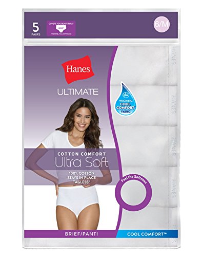 Hanes Ultimate Womens Cotton Comfort Ultra Soft Brief, White/Soft Taupe/Sugar Flower Sweet Dot/White/Nude, 7 #TOP1