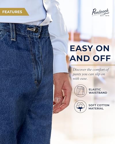 Pembrook Men's Elastic Waist Pants for Seniors - Adaptive Pants for Elderly with Zipper and Button