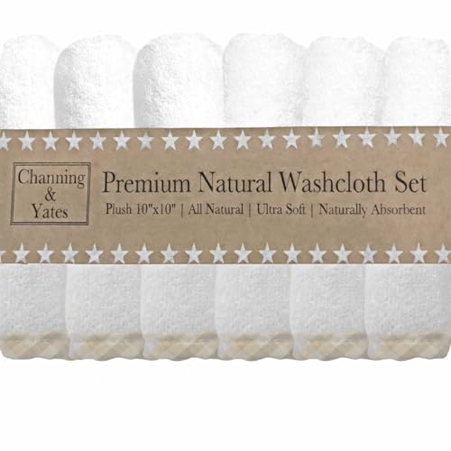 Image of Channing & Yates Organic Baby Washcloth Set Premium Boutique- (6 Pack Wash Cloth) - Softest Face Towels or Washcloths for Eczema - Child or Adult Essentials for Bath (Beige /White)