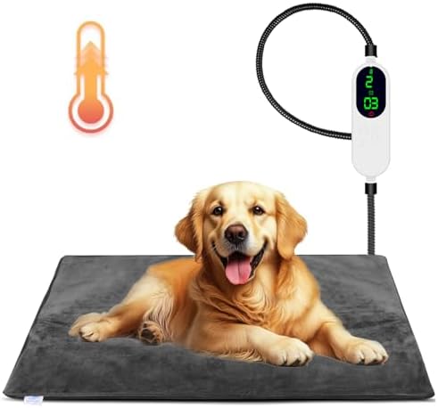 Pet Heating Pad for Dogs and Cats, 9 Adjustable Temperature Dog Heating Pad, Electric Heated Dog Bed, Heated Blanket for Dogs with Chew Resistant Cord for Dog Cat Animal, 28x18 Inch