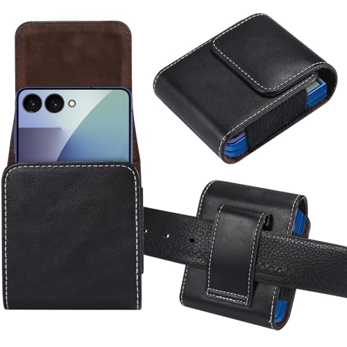 Miimall for Samsung Galaxy Z Flip 7/6/5/4/3 Phone Pouch Holster Belt Case, Leather Pouch with Belt Loop Phone Holster Case for Galaxy Z Flip 7 6 5 4 3, Motorola Razr 2025, Moto Razr 2024