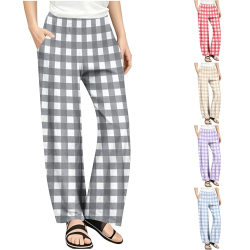 Girls Plaid Summer Pants Loose Fit Casual Elastic Waist Wide Leg Workout Yoga Trousers with Pockets for Kids 4-14 Years2