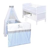 baby bettset weiß KOMPLETTBETT SET - schönes Bett mit einem mehrteiligem Bettwäsche Zubehör Set im süßen Design