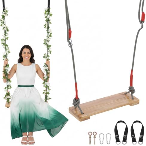 Pinewood Wood Tree Swing Seat, Indoor Outdoor Rope Wooden Swing Set