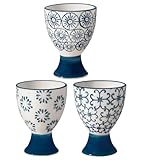 Nordring Kristina Stoneware Egg Cups – Set of 3 Handmade Ceramic Egg Holders with Patterned Stamp Decor – Dishwasher & Microwave Safe – Rustic Scandinavian Design – 2.75’’ High