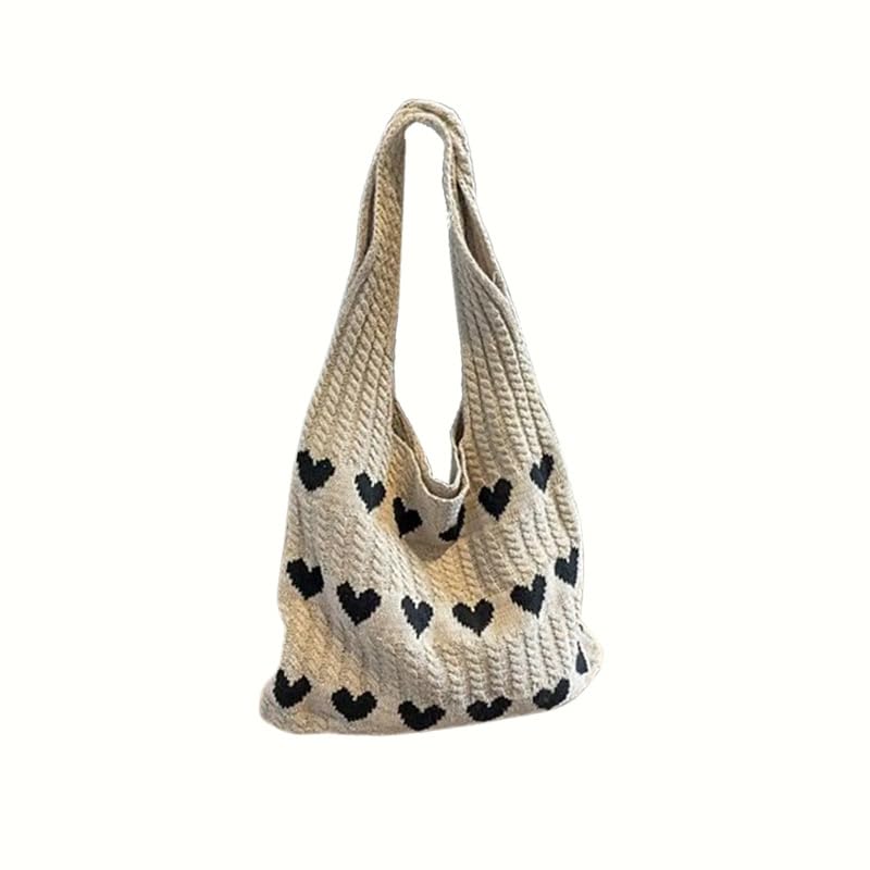 Bolso tote tejido con diseño de corazón rojo miniatura 3
