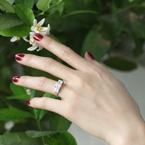 DovEggs Moissanite Engagement Rings for Women Solid 4ct Cushion Cut 3-Stone Moissanite Classic Anniversary Wedding Rings 14K Gold QUALITY Sterling Silver4