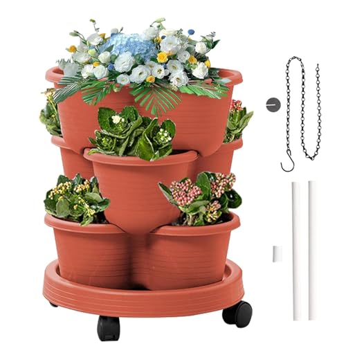 Fioriera verticale per fragole con ruote, 3 ripiani, per erbe aromatiche, a spirale, impilabile, per un facile giardinaggio, soluzione salvaspazio in serra