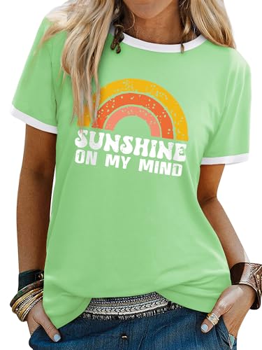 Image of Dresswel Women Bring On The Sunshine T-Shirt Rainbow Graphic Tshirts Tops