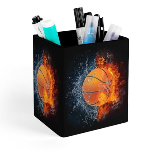 Quteprint Portalápices cuadrado, soporte para bolígrafo de baloncesto deportivo para escritorio, organizador de bolígrafos de oficina de poliuretano, accesorios de escritorio, taza para lápices