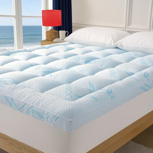 King Mattress Topper Viscose Derived from Bamboo,Breathable and Soft Extra Thick Pillow Top Mattress Pad Cover for Back Pain, Deep Pocket Fits 7–21 Inch Mattress (78"x80")