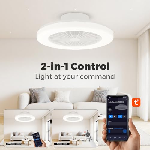 18.9" RGB Flush Mount Ceiling Fan with Light, 6 Speeds 3 Colors, Timer - image 7
