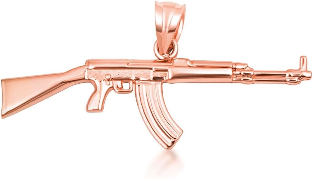10K & 14K AK-47 Assault Rifle Gun Pendant Necklace Available in Yellow, White or Rose Gold