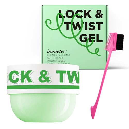immetee Braiding Gel, Twist and Lock All Day Hold, Edge Control Gel for Afro Hair, Frizz Control Hair Gel with Brush. 200g (Green)