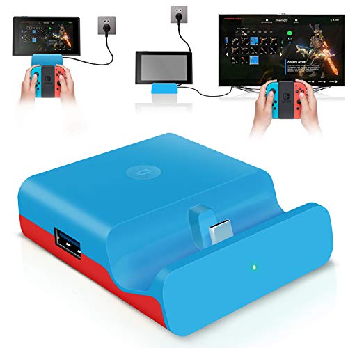 【ミニ小型・PD対応】最新Switchドック 充電スタンド （HDMI変換/TVモード/テーブルモード）最新 任天堂スイッチNintendo Switchシステム対応 4K1080P解像度 ニンテンド ポータブル USBハブスタンド Type-C ポート＆USB3.0ポート搭載 切り換えボタン付き 放熱対策